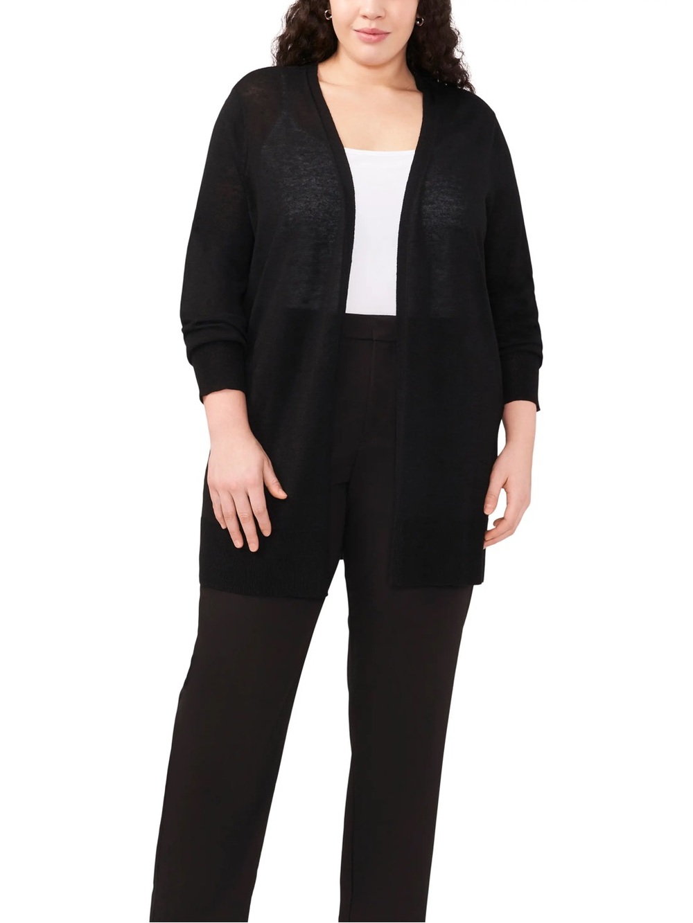 NWOT Halogen Side Slit Linen Blend Longline Cardigan, Black – Size Medium Petite